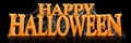 Orange Happy Halloween text covered in spooky spider webs banner