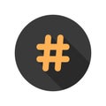 Orange hashtag icon in circle with long shadow