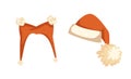 Set of Santa Hat with Furry Balls Vector Isolated