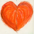 Orange Heart Drawn With Oil Pastels On Paper Royalty Free Stock Photo