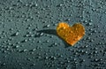 Orange lover heart on the raindrops background