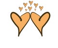 Orange hearts in a dark asymmetrical outline on a white background