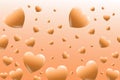 Orange hearts shape with realistically style on orange gradient color background. Vector heart shape.