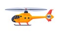 Orange Helicopter Aircraft, Flying Chopper Air Transportation Flat Vector Illustration