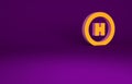 Orange Helicopter landing pad icon isolated on purple background. Helipad, area, platform, H letter. Minimalism concept