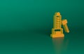Orange High striker attraction with big hammer icon isolated on green background. Attraction for measuring strength