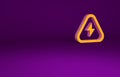 Orange High voltage icon isolated on purple background. Danger symbol. Arrow in triangle. Warning icon. Minimalism