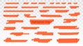 Orange highlighter lines set isolated on transparent background. Marker pen highlight underline strokes. Vector hand Royalty Free Stock Photo