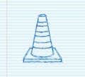 Orange highway traffic cone with white stripes. sketch style. Vector illustration.