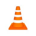 Orange highway traffic cone with white stripes. Vector illustration.