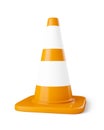 Orange highway traffic construction cone with white stripes isol