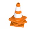 Orange highway traffic construction cones with white stripes isolated on white background