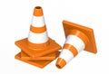 Orange highway traffic construction cones with white stripes isolated on white background Royalty Free Stock Photo