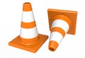 Orange highway traffic construction cones with white stripes isolated on white background Royalty Free Stock Photo