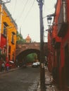 Orange historical buildings Mexican streetscape in san miguel allende