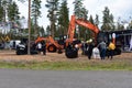 Orange Hitachi backhoes