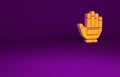 Orange Hockey glove icon isolated on purple background. Sports playing and training protective gloves on hands