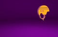 Orange Hockey helmet icon isolated on purple background. Minimalism concept. 3d illustration 3D render