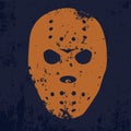 Orange hockey mask on a blue background in grunge style