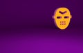 Orange Hockey mask icon isolated on purple background. Minimalism concept. 3d illustration 3D render