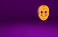 Orange Hockey mask icon isolated on purple background. Minimalism concept. 3d illustration 3D render