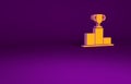 Orange Hockey over sports winner podium icon isolated on purple background. Minimalism concept. 3d illustration 3D