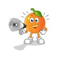 orange holding hand loudspeakers vector. cartoon character