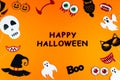 Orange holiday Halloween background with Halloween props