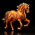 Highly Detailed Gold Orange Horse On Black Background In Resin And Dansaekhwa Style