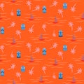 Orange hot colors aloha Hawaii ocean seamless vector pattern.