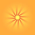 Orange hot summer background with sun and lightrays. Abstract sun as logo or icon