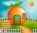 Orange house in garden