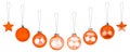 Orange ÃÂ¡hristmas tree decoration set white background isolated closeup, hanging red glass balls stars collection New Year holiday Royalty Free Stock Photo