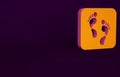 Orange Human footprint icon isolated on purple background. Trace of human foot. Minimalism concept. 3d illustration 3D