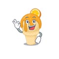 Orange ice cream mascot design style with an Okay gesture finger