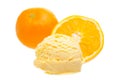 Orange ice cream scoop with oranges on white background Royalty Free Stock Photo