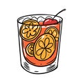 Orange, ice cube and cherry cocktail. Summer drink. Flat style. Colorful cartoon vector illustration. Isolated on white background Royalty Free Stock Photo