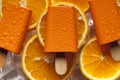 Orange ice lolly on ice cubes and fruits Royalty Free Stock Photo