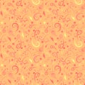 Orange illustrated abstract seamless background, repeat pattern