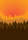 Orange sky vector forest scene