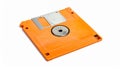 Orange 3.5 Inch Floppy Disk with Metal Shutter and Center Hub on White Background Angle View Royalty Free Stock Photo