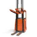 Orange industrial fork lifter for cargo transport isolated on white. 3D illustration Royalty Free Stock Photo