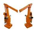 Orange industrial robot manipulator hand isolated on white background
