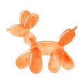 Orange inflatable balloon dog. Watercolor illustration