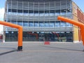 orange inflatable banners and red carpet for people who will receive a royal decoration from the King in the town hall of Zuidplas