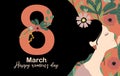 Orange International Happy Women`s Day with women,flower