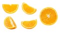 Orange isolated on white background. Sliced orange wedges.