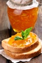 Orange jam on bread Royalty Free Stock Photo