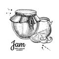 Orange jam glass jar vector drawing.  Fruit Jelly and marmalade Royalty Free Stock Photo