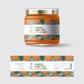 Orange Jam label and packaging. Jar with cap with label.